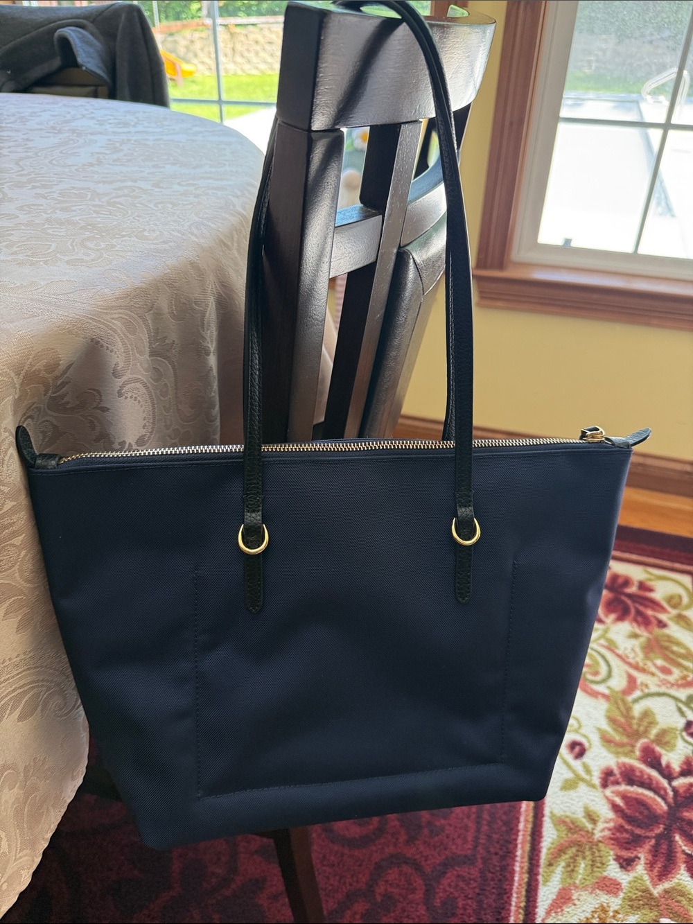 Lauren Ralph Lauren Medium Keaton Tote Bag Nylon Zip Top Closure Blue Black - Picture 10 of 11